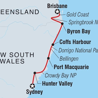 tourhub | Intrepid Travel | Sydney to Brisbane Adventure | Tour Map