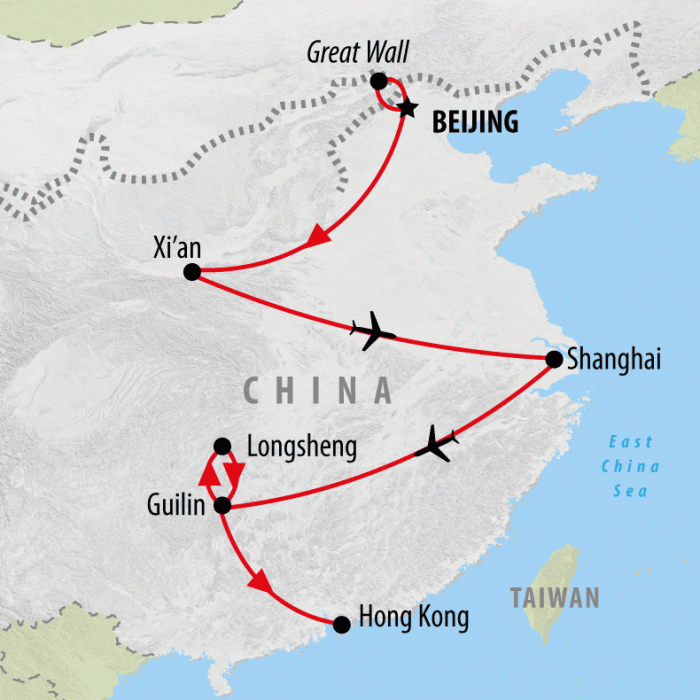 tourhub | On The Go Tours | Beijing to Guilin and Hong Kong - 13 days | Tour Map