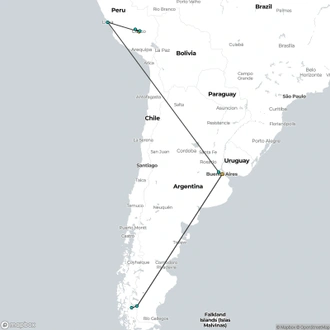 tourhub | Tangol Tours | 15-Day Journey Across Argentina & Peru | Tour Map