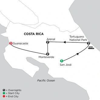 tourhub | Globus | Independent Costa Rica Wonders with Tortuguero & Guanacaste | Tour Map