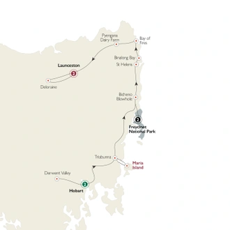 tourhub | AAT Kings | Tastes of Tasmania | Tour Map