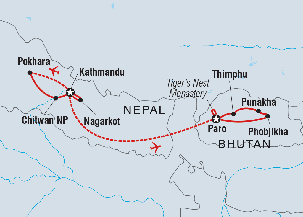 tourhub | Intrepid Travel | Premium Nepal & Bhutan | Tour Map