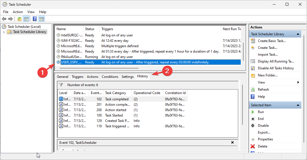 View Task history - Enable Task history in Task Scheduler 