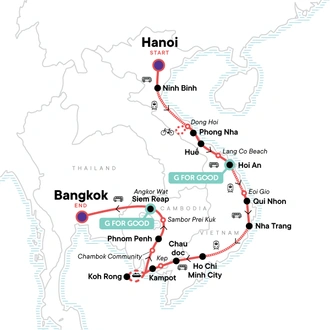 tourhub | G Adventures | 27 Days in Southeast Asia: Cambodia, Vietnam & Big Nights in Bangkok | Tour Map