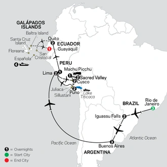 tourhub | Cosmos | Ultimate South America with Galapagos Cruise | Tour Map