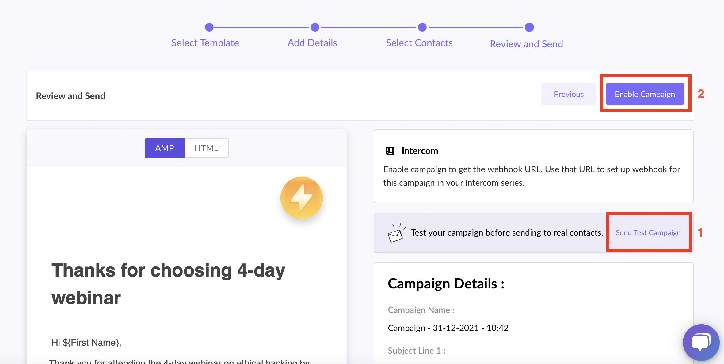 Trigger campaigns through Intercom in Mailmodo