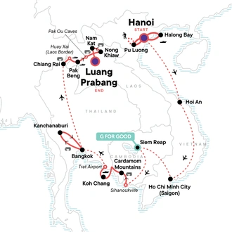 tourhub | G Adventures | Southeast Asia Immersion: Vietnam, Cambodia, Thailand & Laos | Tour Map