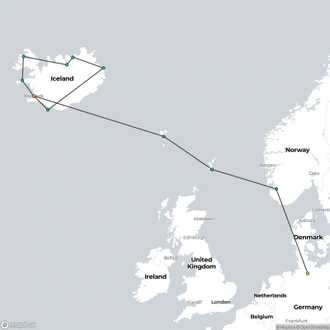 tourhub | HX Hurtigruten Expeditions | Iceland Circular Saga — Hamburg to Reykjavík via Windswept Isles of the North | Tour Map