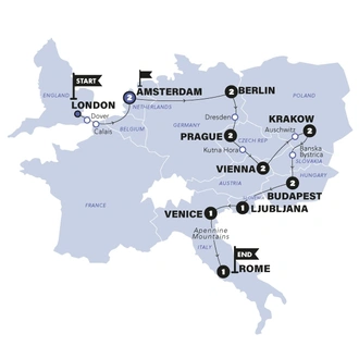 tourhub | Contiki | London to Rome Trail | Start Amsterdam | Winter | 24/25 | Tour Map