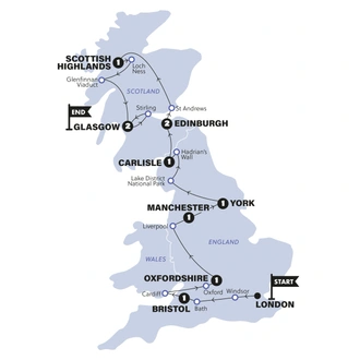 tourhub | Contiki | England & Scotland | End London | Summer | 2025 | Tour Map