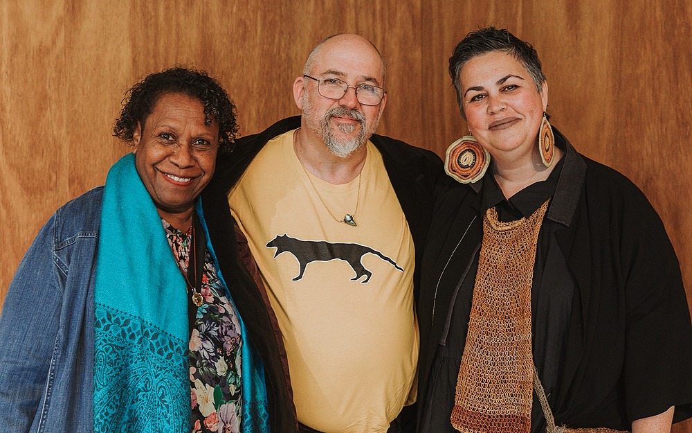 L-R: Current artists Gail Mabo, Dominic White and Lisa Waup. Photo: Kinfolk Imagery