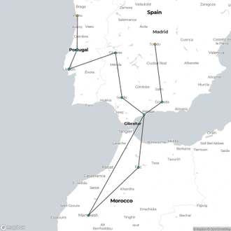 tourhub | Julia Travel | Portugal, Andalucia and Morocco from Madrid | Tour Map