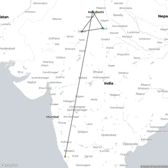 tourhub | Le Passage to India | Golden Triangle with Goa, Supersaver | Tour Map