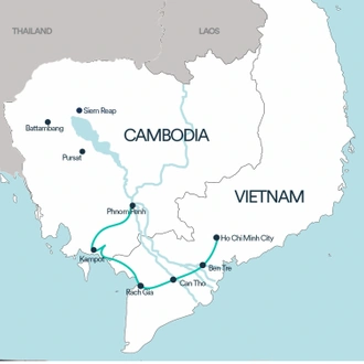 tourhub | Social Cycles | Cambodia to Vietnam Cycling Adventure | Tour Map