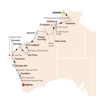 tourhub | AAT Kings | Untamed Kimberley & West Coast | Tour Map