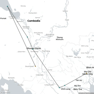 tourhub | CroisiEurope Cruises | From the Temples of Angkor to the Mekong Delta & Hanoi and Halong Bay (port-to-port cruise) | Tour Map