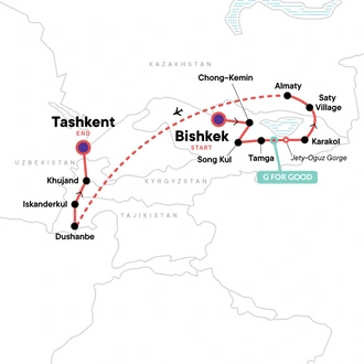 tourhub | G Adventures | Best of Kyrgyzstan and Tajikistan | Tour Map