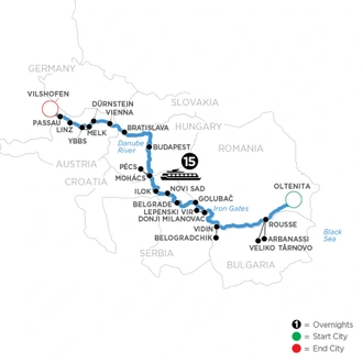 tourhub | Avalon Waterways | The Danube from Romania to Germany (Passion) | Tour Map
