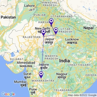tourhub | UncleSam Holidays | Golden Triangle with North East Tour | Tour Map