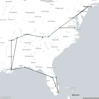 tourhub | Omega Tours | New York to Miami | Tour Map