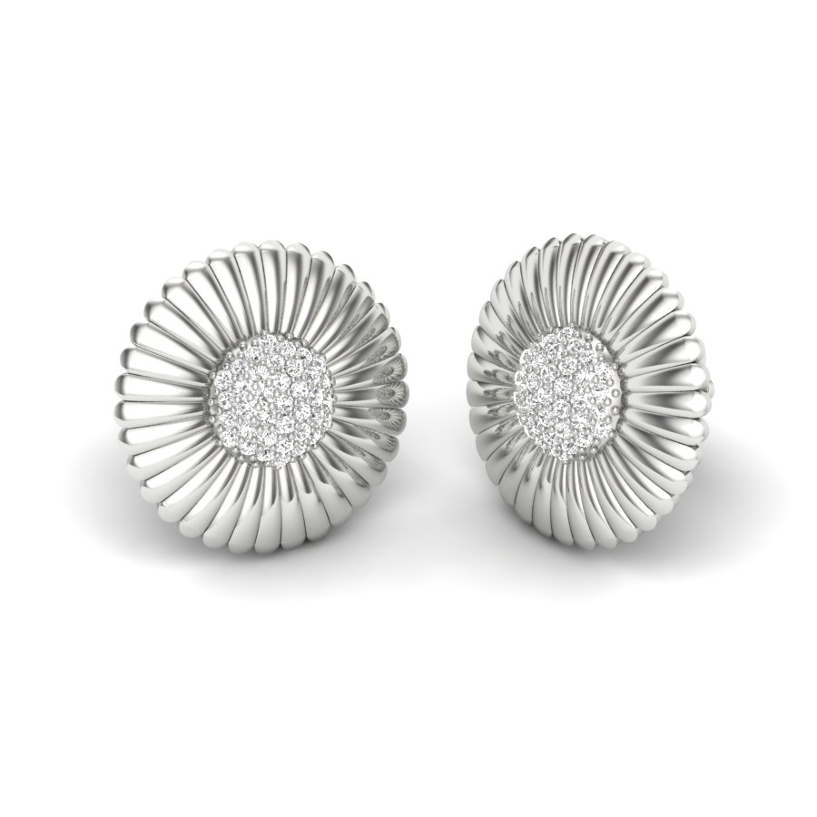 3 Gorgeous Diamond Cluster Earrings in White Gold  ||  Sunflower Floral cluster diamond earring || in white gold