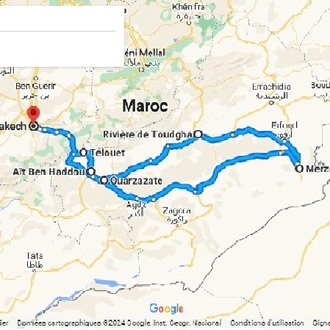 tourhub | Morocco Cultural Trips | Experience a 5-day excursion from Marrakech to the Sahara Desert in Morocco. | Tour Map