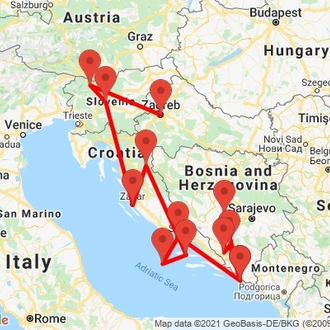 tourhub | Indogusto | Discover Croatia- Zagreb, Zadar, Hvar, Split to Dubrovnik | Tour Map