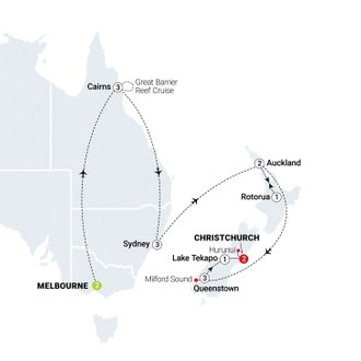 tourhub | AAT Kings | Contrasts of Australia and New Zealand | Tour Map