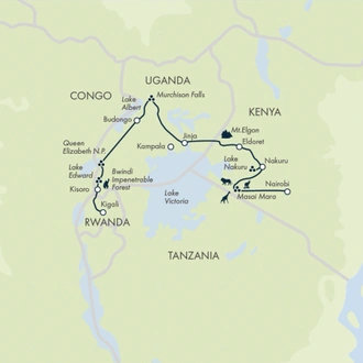 tourhub | Exodus | Gorillas & Masai Mara - Camping | Tour Map