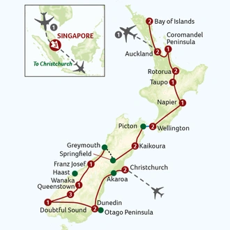 tourhub | Titan Travel | Great New Zealand Discovery with Singapore | Tour Map