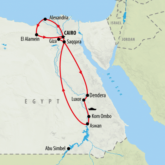 tourhub | On The Go Tours | Alexandria, Classical Egypt & Nile Cruise - 14 Days | Tour Map