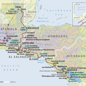 tourhub | Wild Frontiers | Central American Odyssey: Nicaragua, El Salvador, Honduras & Guatemala | Tour Map