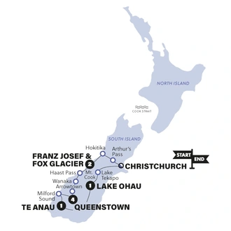tourhub | Contiki | New Zealand: Sweet As South | Westbound | Oct 2025 - Oct 2026 | Tour Map
