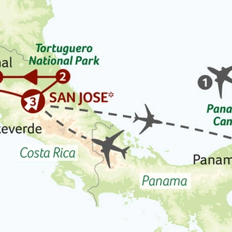 tourhub | Saga Holidays | Natural Wonders of Costa Rica with the Panama Canal | Tour Map