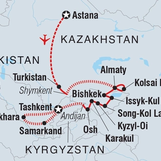 tourhub | Intrepid Travel | Nur-Sultan (Astana) to Tashkent | Tour Map