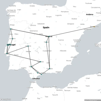 tourhub | Julia Travel | 16-Day Tour from Barcelona to Portugal and Andalusia | Tour Map