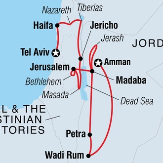 tourhub | Intrepid Travel | Explore Jordan, Israel & the Palestinian Territories  | Tour Map