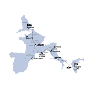 tourhub | Contiki | London to Athens Plus | Start Paris | 2026 | Tour Map