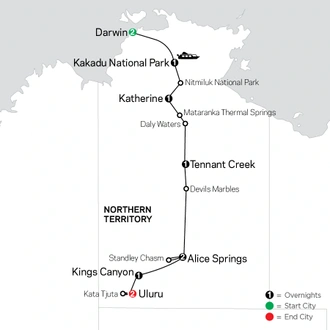tourhub | Cosmos | Top End & Central Australia Explorer | Tour Map