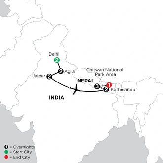 tourhub | Globus | Independent Wonders of India & Nepal | Tour Map