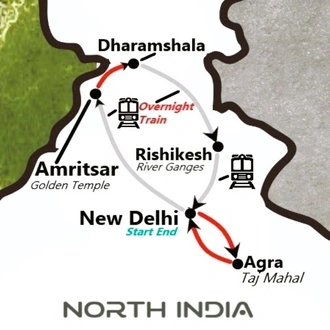 tourhub | Travel N Tours India | 12 Days Tour of Taj Mahal, Golden Temple [ Amritsar] & Rishikesh | Tour Map