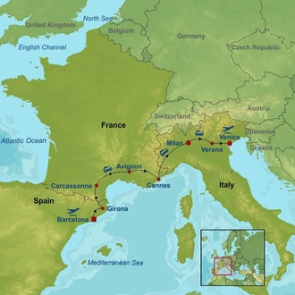 tourhub | Indus Travels | Amazing Barcelona Southern France and Italy | Tour Map
