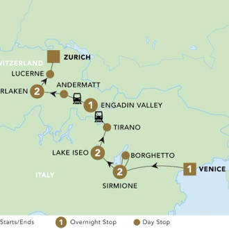 tourhub | Back-Roads Touring | Vistas of Italy and Switzerland 2025 | Tour Map