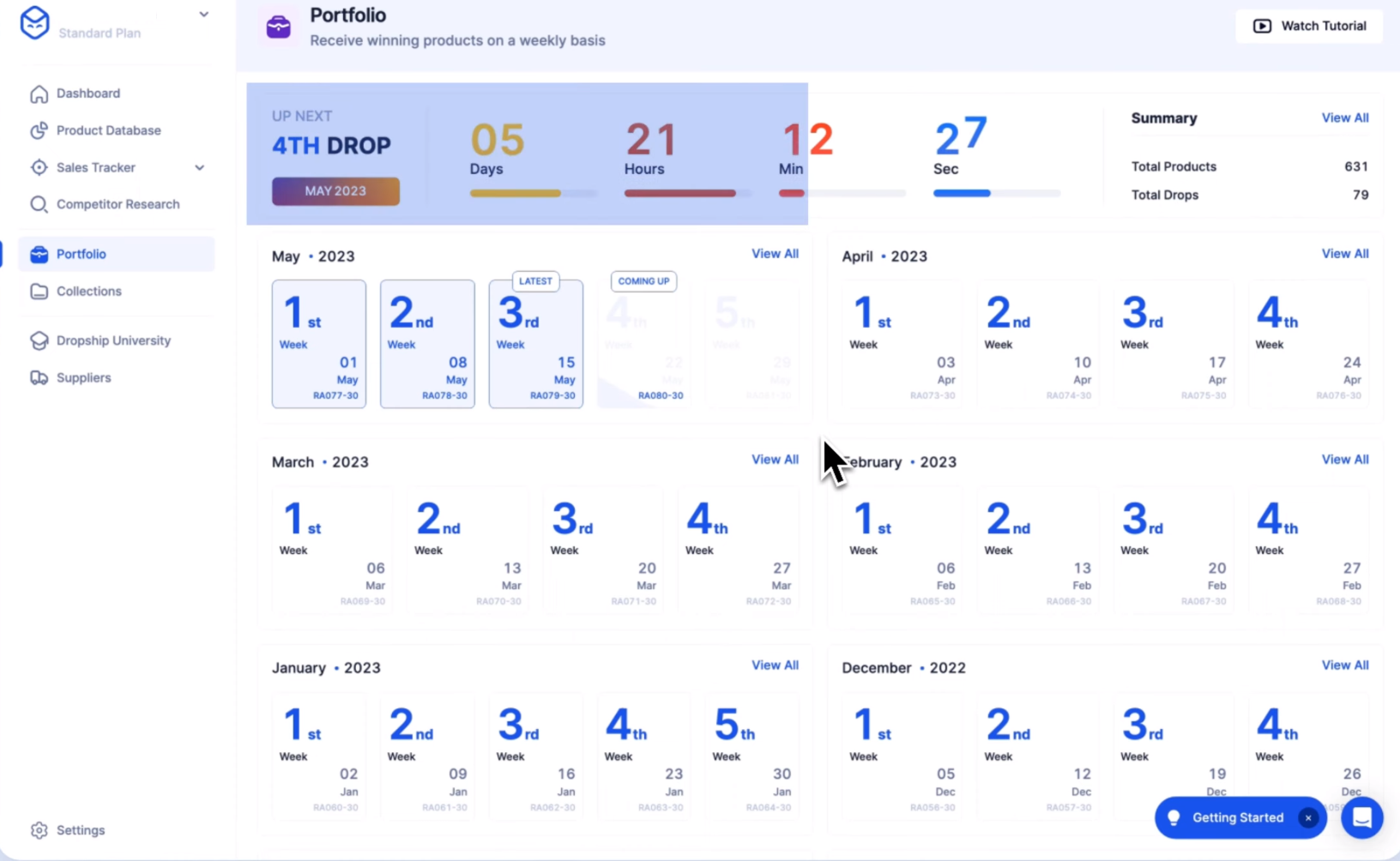 dropship.io dashboard portfolio