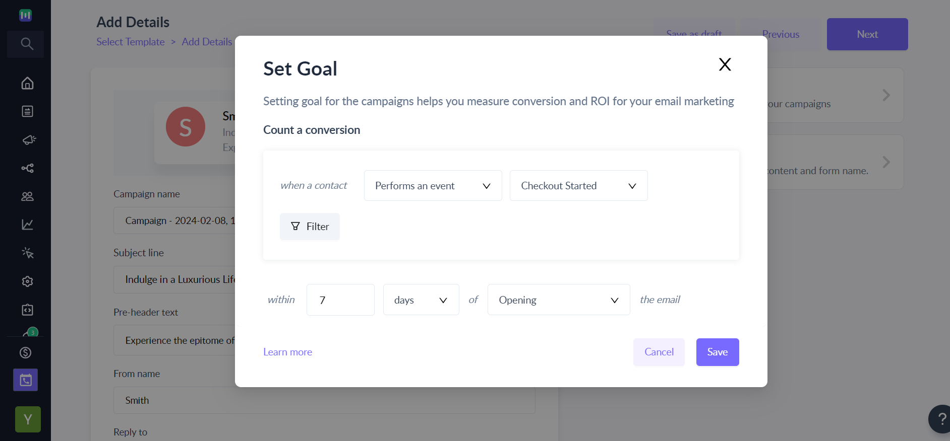 Adding goals to your campaigns