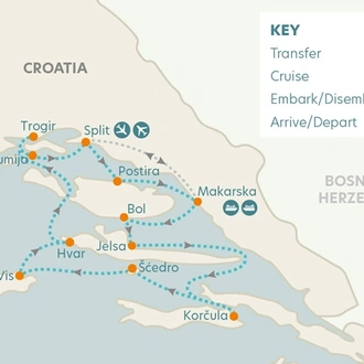 tourhub | Riviera Travel | Split, Hvar and the Delights of Dalmatia Yacht Cruise - MS Mendula | Tour Map