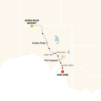 tourhub | AAT Kings | Outback Explorer: Uluru to Adelaide | Tour Map