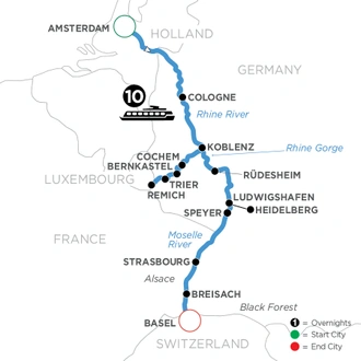 tourhub | Avalon Waterways | The Rhine & Moselle (Southbound) (Tranquility II) | Tour Map