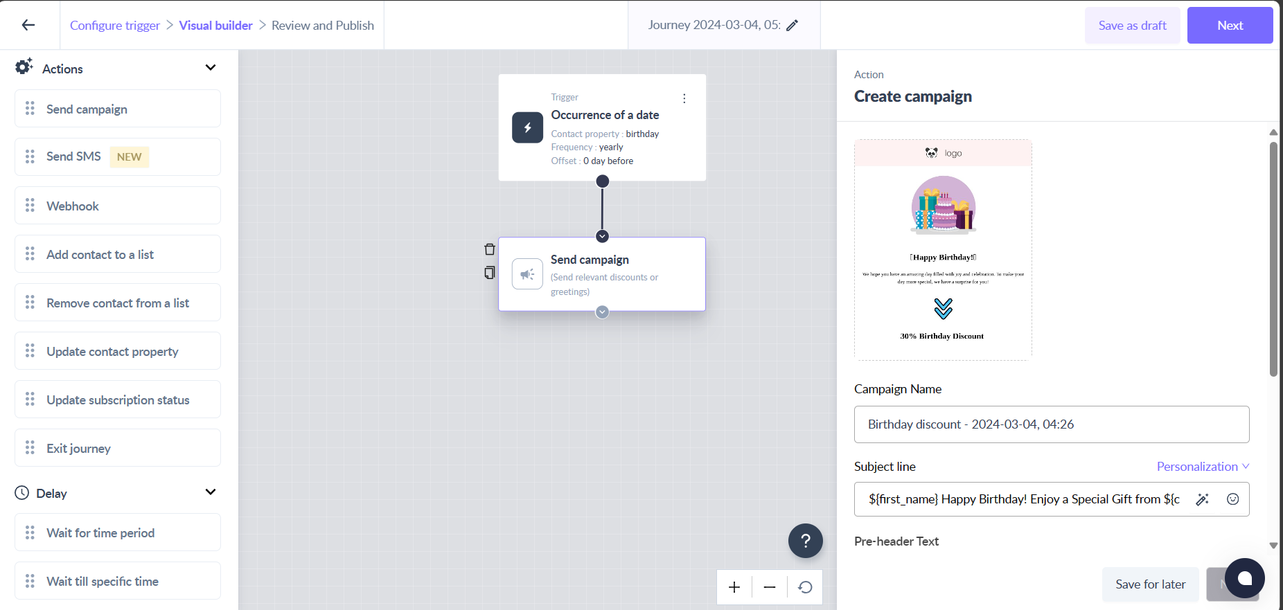 Create birthday or anniversary flow using journeys