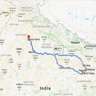tourhub | UncleSam Holidays | Northern India with Buddhist Pilgrimage | Tour Map
